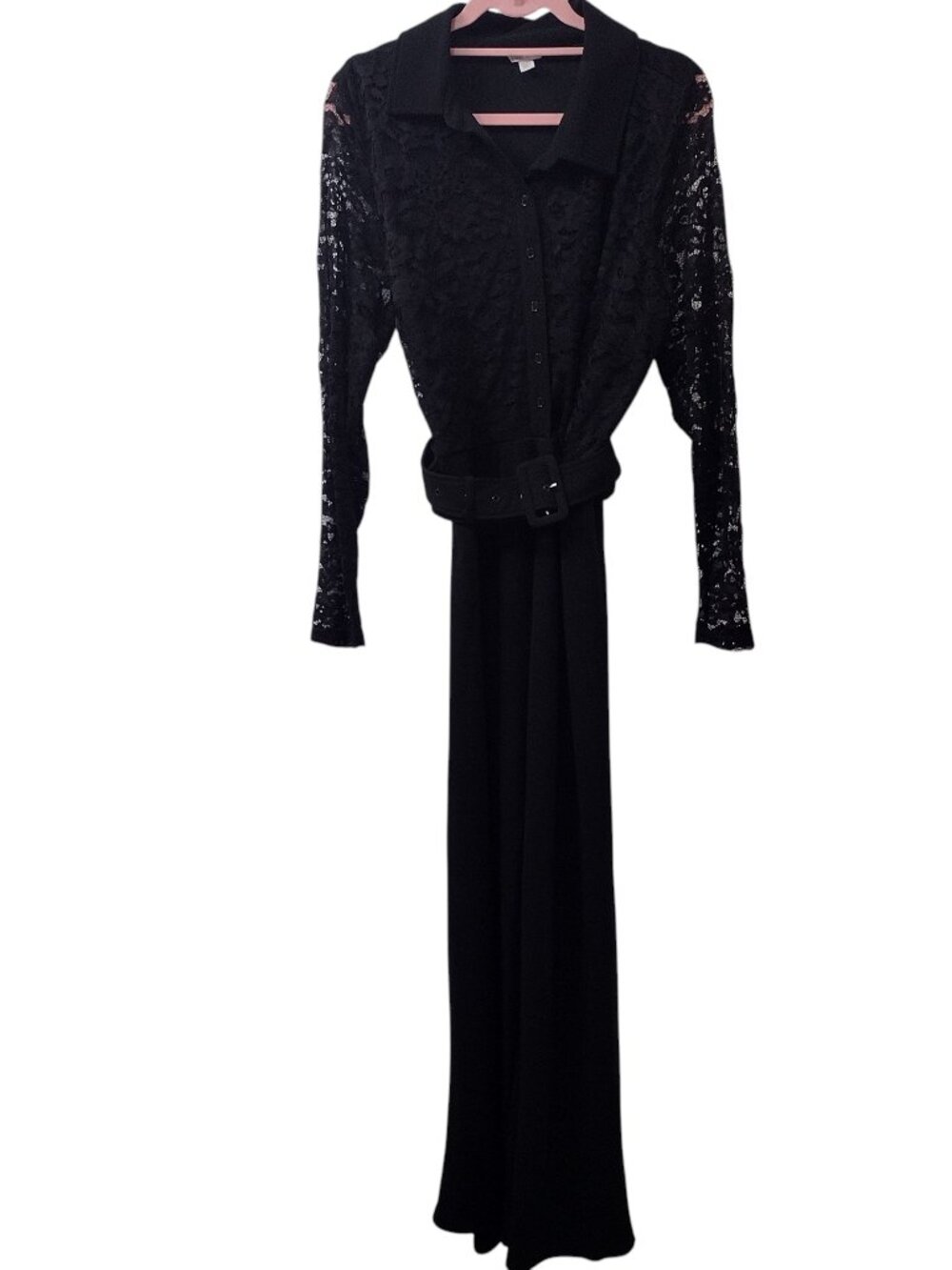 Cato Long Sleeve Lace Top Jumpsuit, 18/20, Black